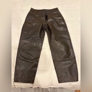 Sheep leather Massimo Dutti Chocolate Leather Trousers
